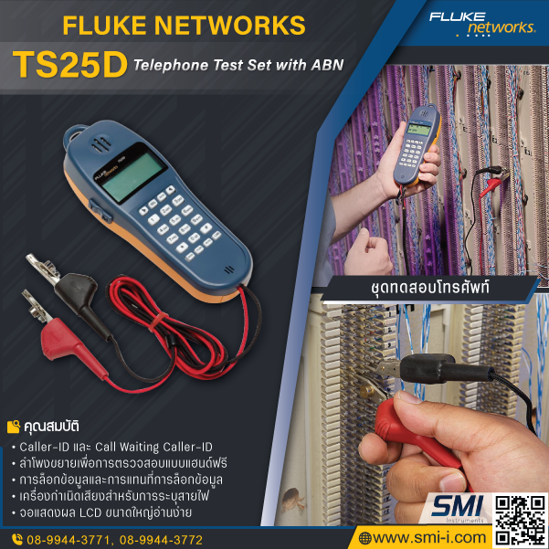 SMI info FLUKE NETWORKS 25501009 TS25D Telephone Test Set with ABN